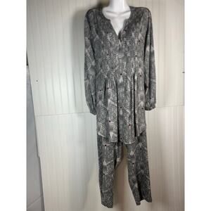 2 peace MELISSA MCCARTHY Seven Gray Geometric Print Tunic Blouse/pants set Sz 1X